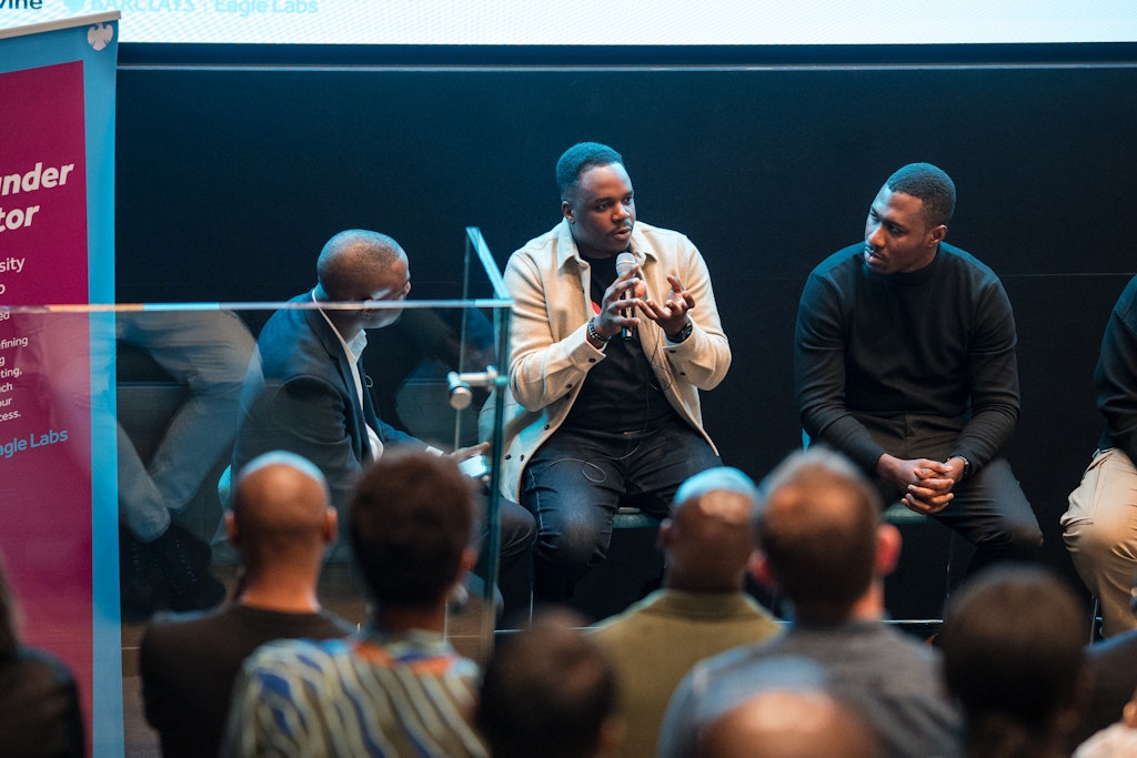 FindChow founder James Otemolu speaking on a panel at an Eagle Labs event
