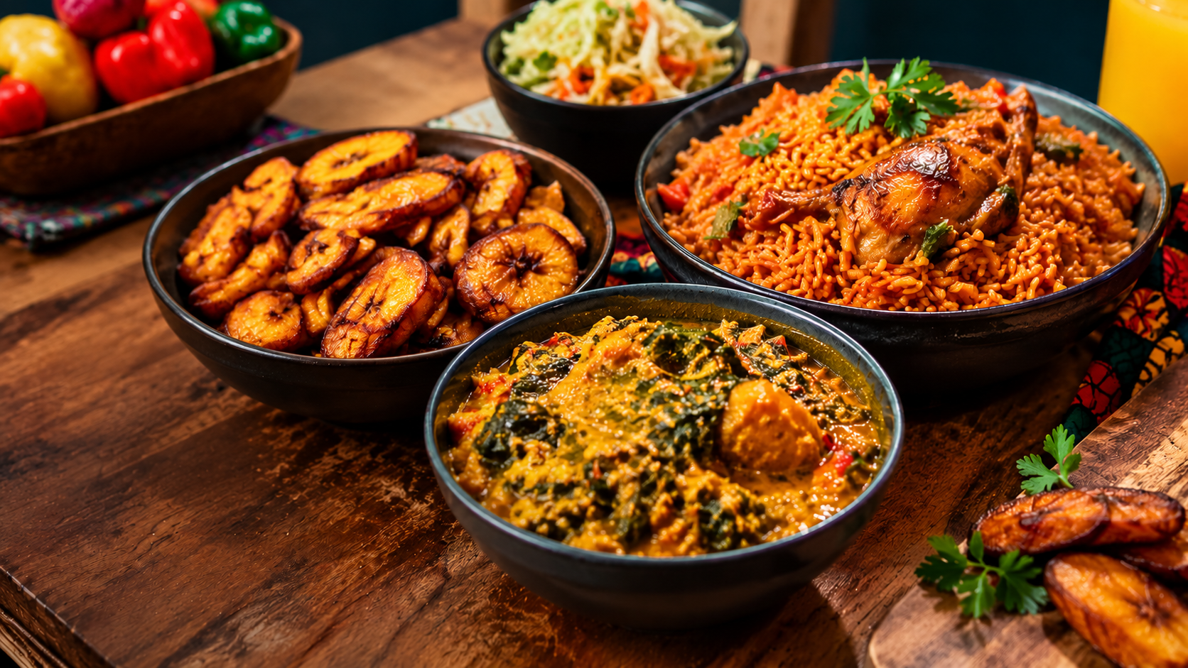 A vibrant spread of West African dishes